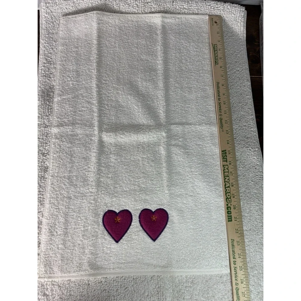 NEW 4-Piece White & Purple Heart Embroidered‎ 100% Cotton Towel Set Made in USA